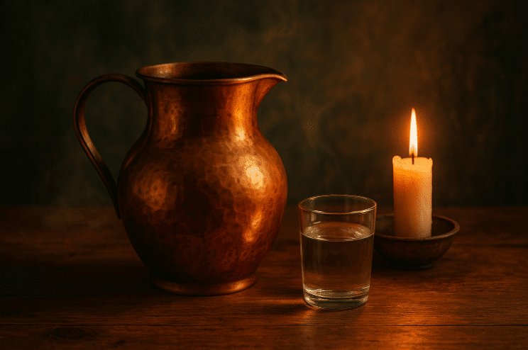 Candle and glass on a table