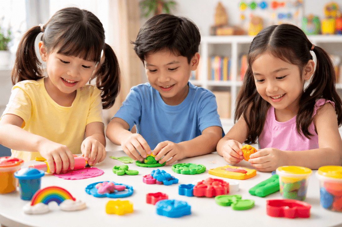 Children playing with toys at a table