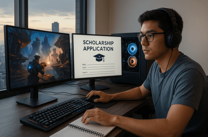 Gamer man with headphones using computer