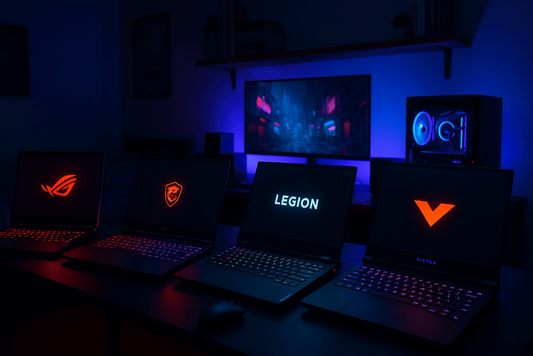 Laptops on desk gaming brands Indonesia