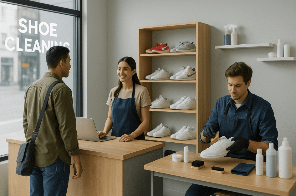 Man and woman in a shoe shop