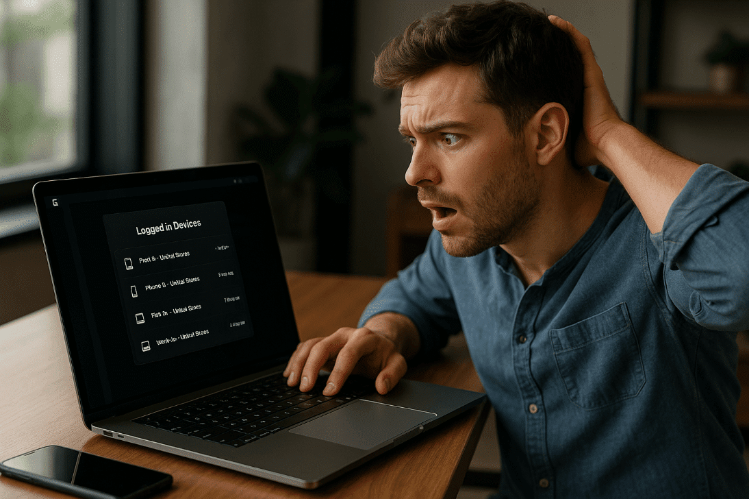 Man using laptop to manage CapCut account access