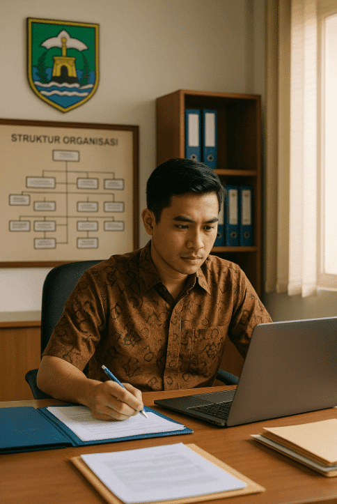 Man working on laptop for non-civil servant local government job