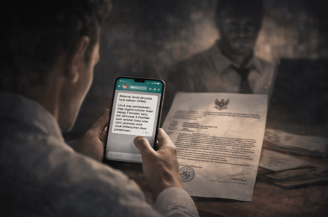 Person holding a cell phone, illustrating potential tools used in CPNS selection scams