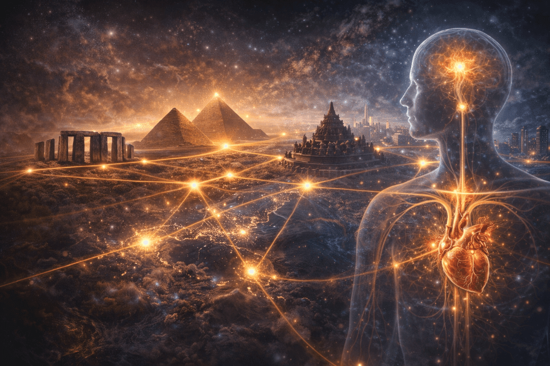 Person standing in front of pyramids with hands in pockets