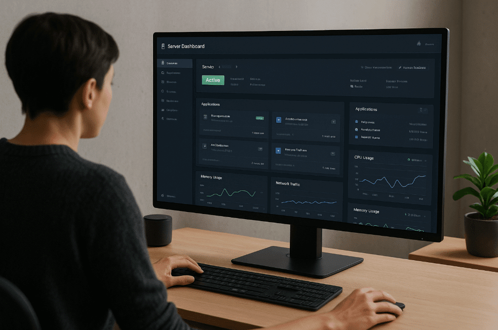 Person using computer at desk exploring ServerAvatar alternatives