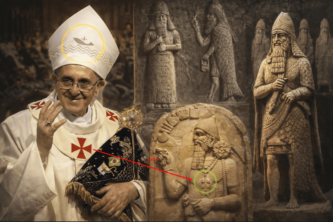 Priest standing beside a religious statue