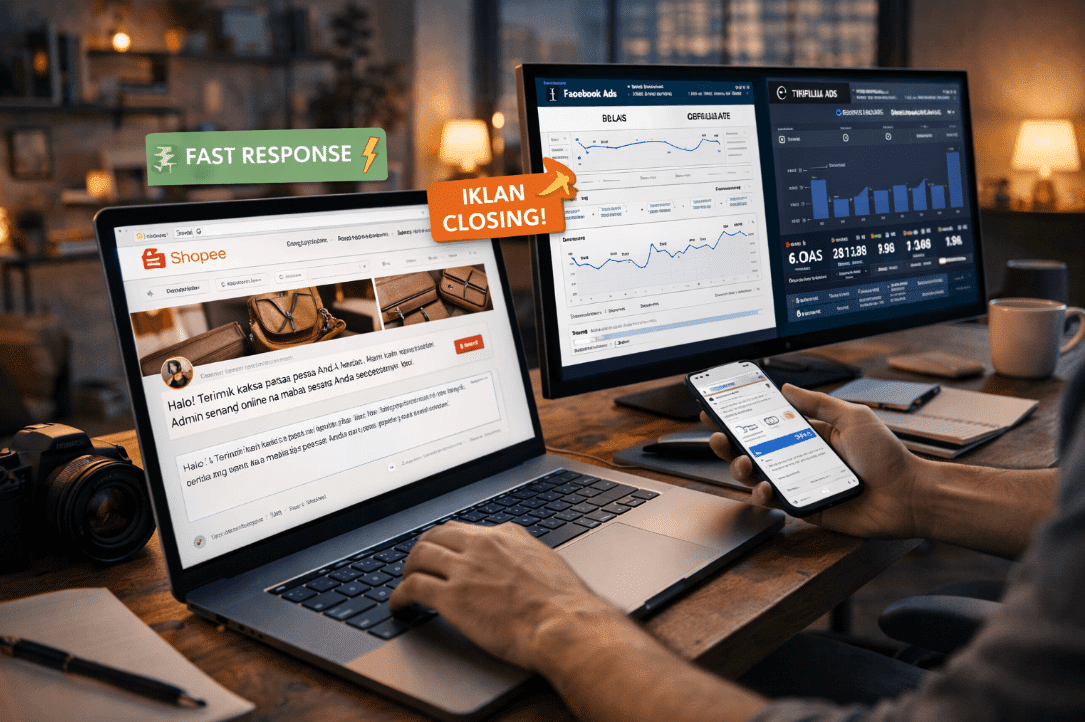 A man working on a laptop for successful Shopee sales strategies