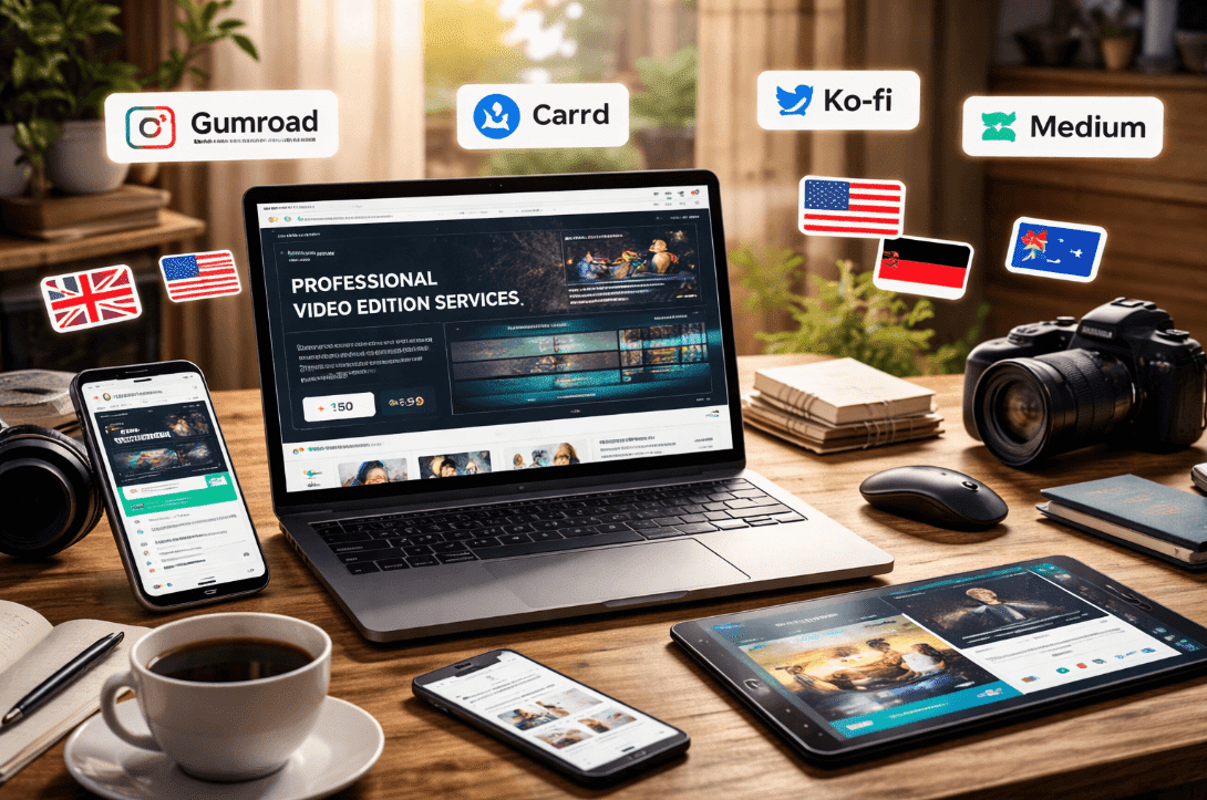 Laptop computer on wooden desk for international service marketing tips