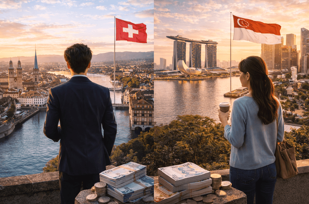 Man and woman standing together in a city with high living costs