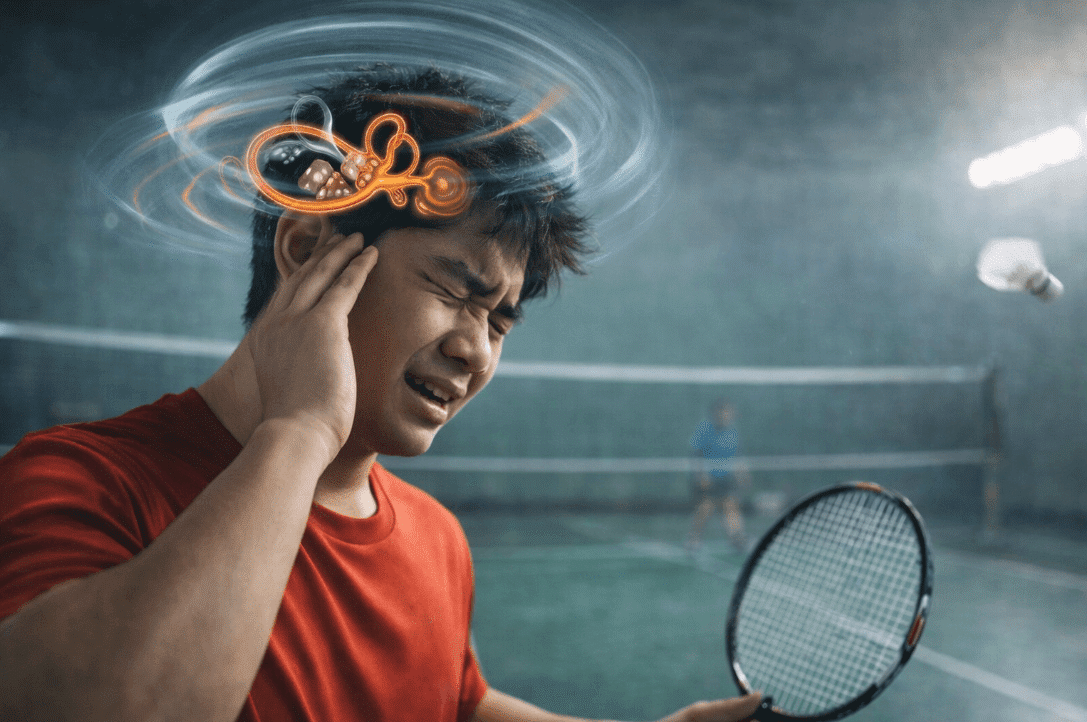 Man holding tennis racquet on tennis court