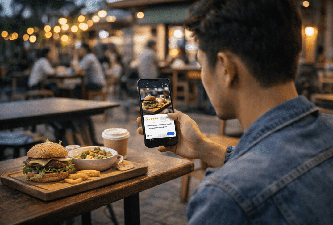 Man photographing food with smartphone
