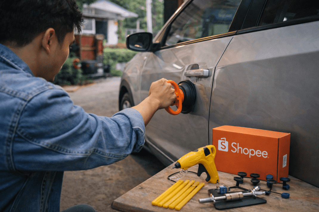 Man repairing car door handle