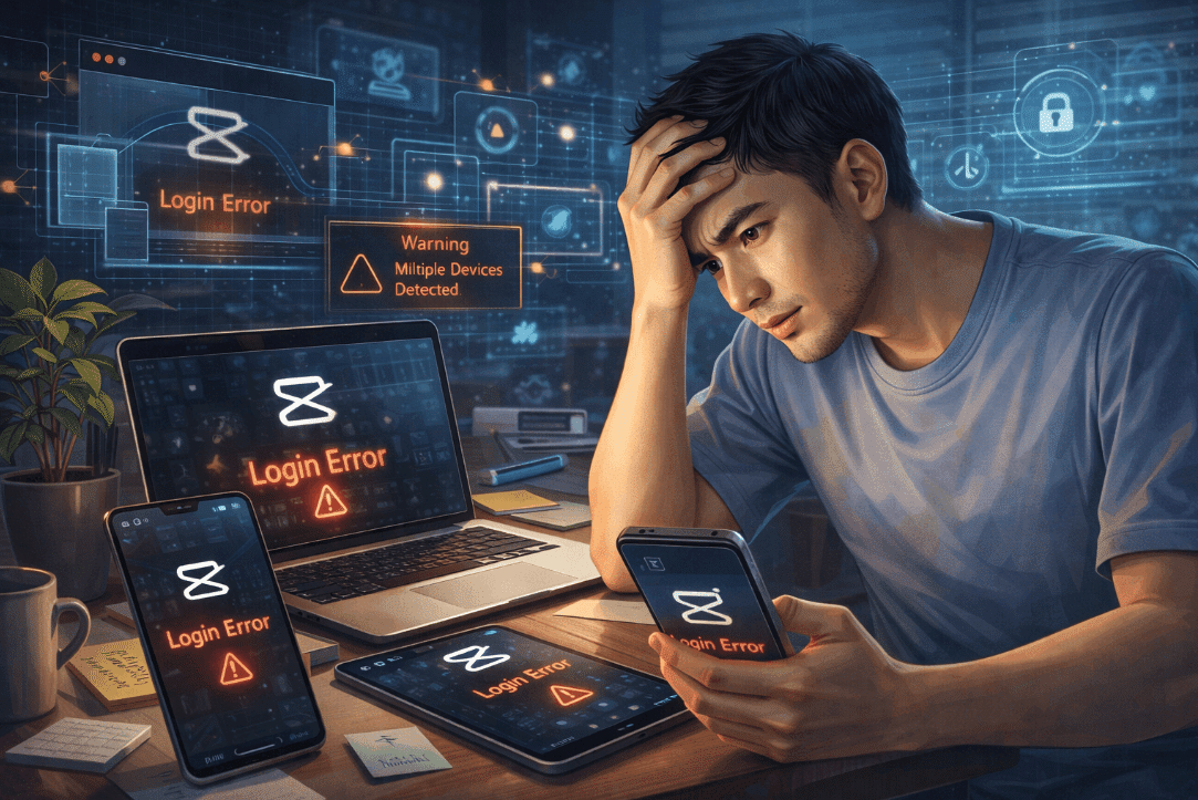 Man using laptop and phone