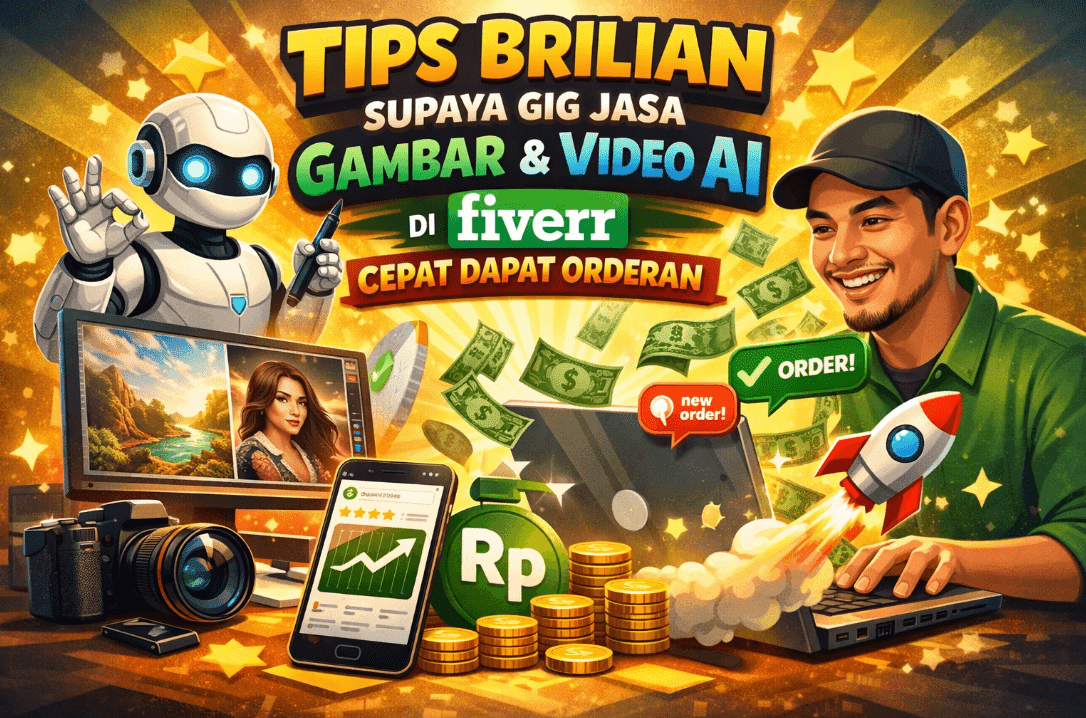 Man using laptop for AI gig work on Fiverr