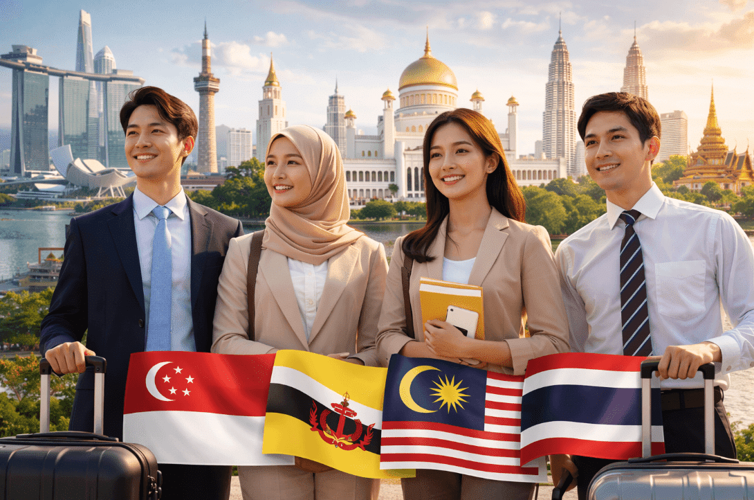People holding flags in Southeast Asia