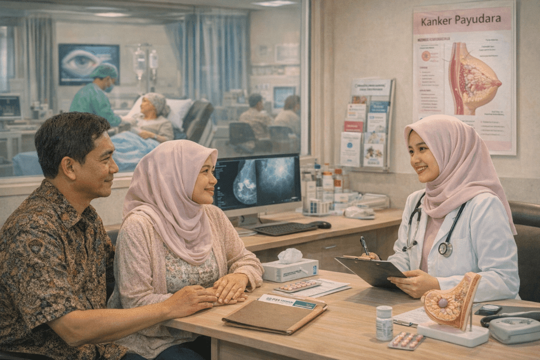 People sitting at a desk in a Sukabumi hospital office