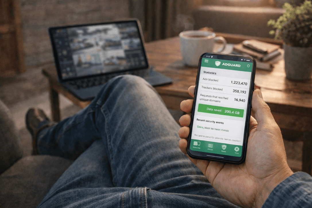 Person using a smartphone app to save internet data