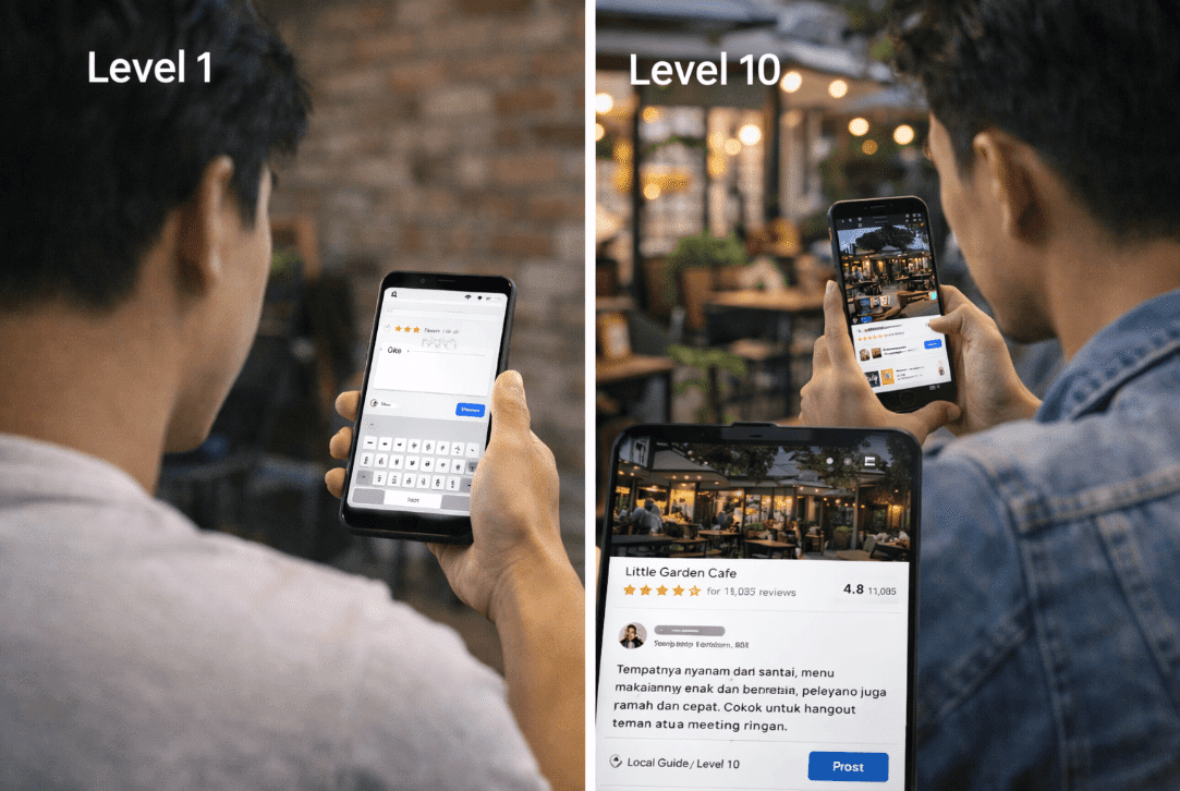 Two men comparing smartphones, one with a smartphone, the other with a cell phone