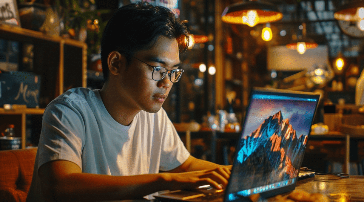 kontributor sedang bekerja didepan laptop
