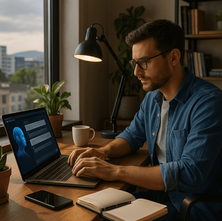 pengguna AI bekerja dengan laptop