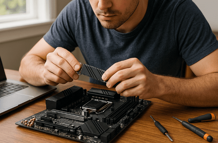 pria memasang SSD di PC nya