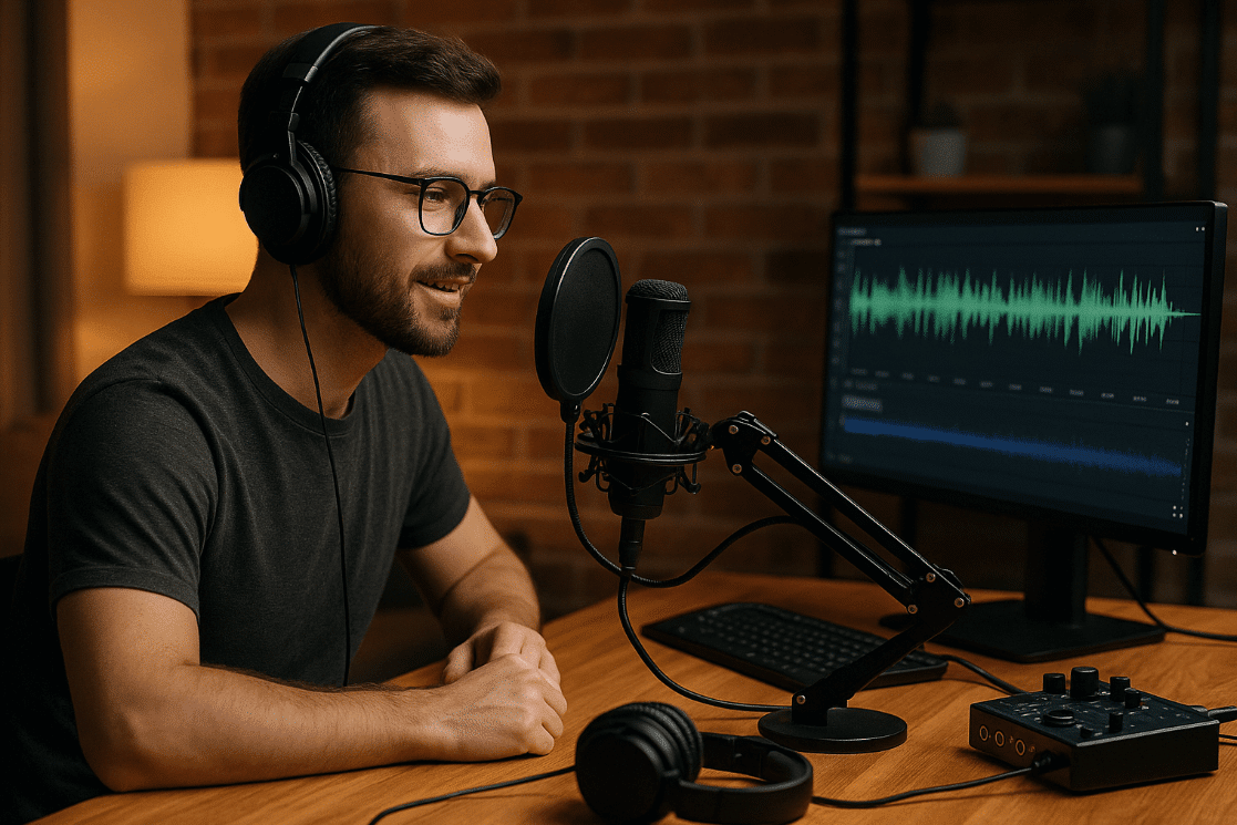 youtuber with proper audio condenser mic