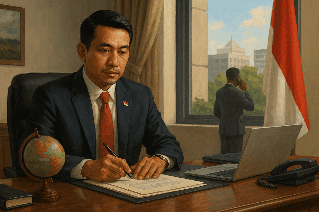 ilustrasi diplomat bekerja di kantor