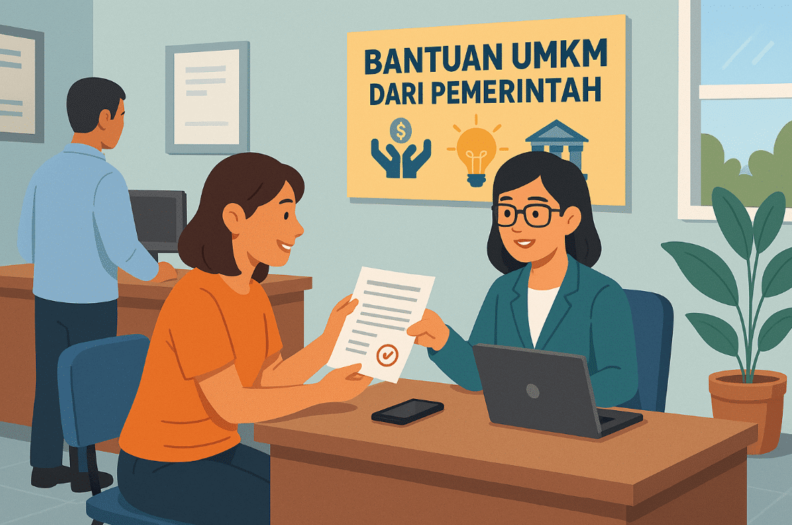 ilustrasi orang meminjam bantuan umkm pemerintah