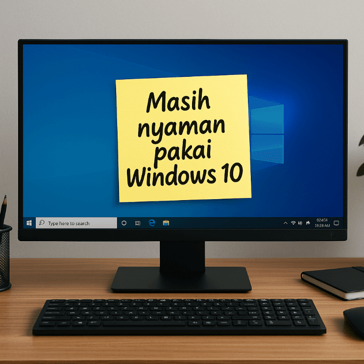 komputer dengan tempelan windows 10