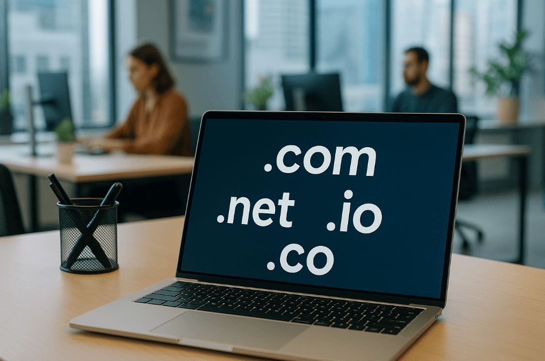 nama nama domain internasional tampil di layar laptop