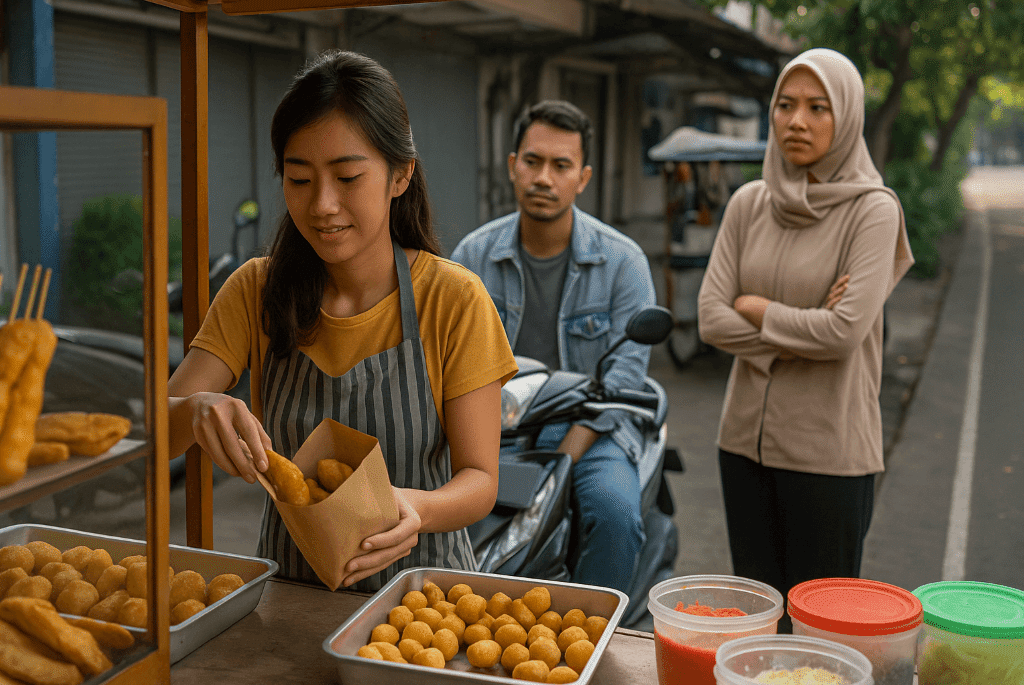 pedagang makanan di komplek rumahan