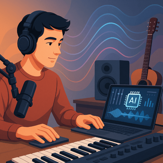 pembuatn musik AI instrumen dengan laptop