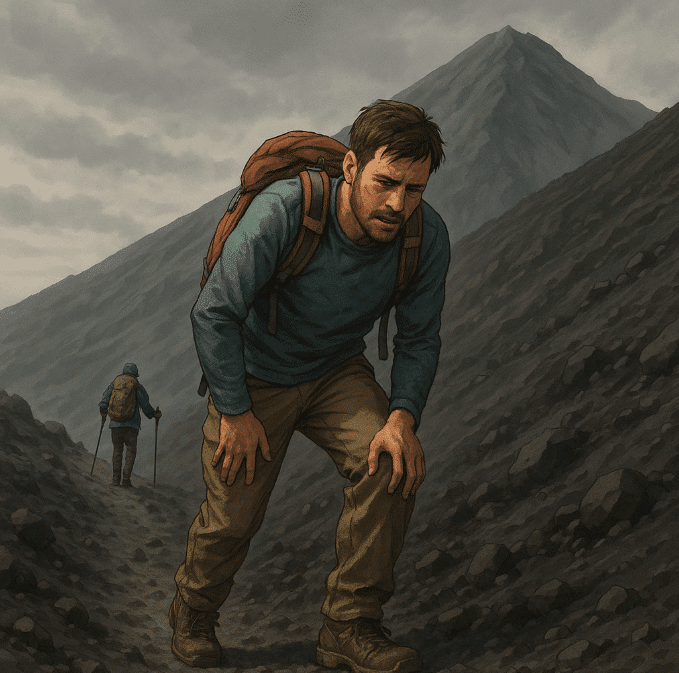 pendaki gunung yang kelelahan