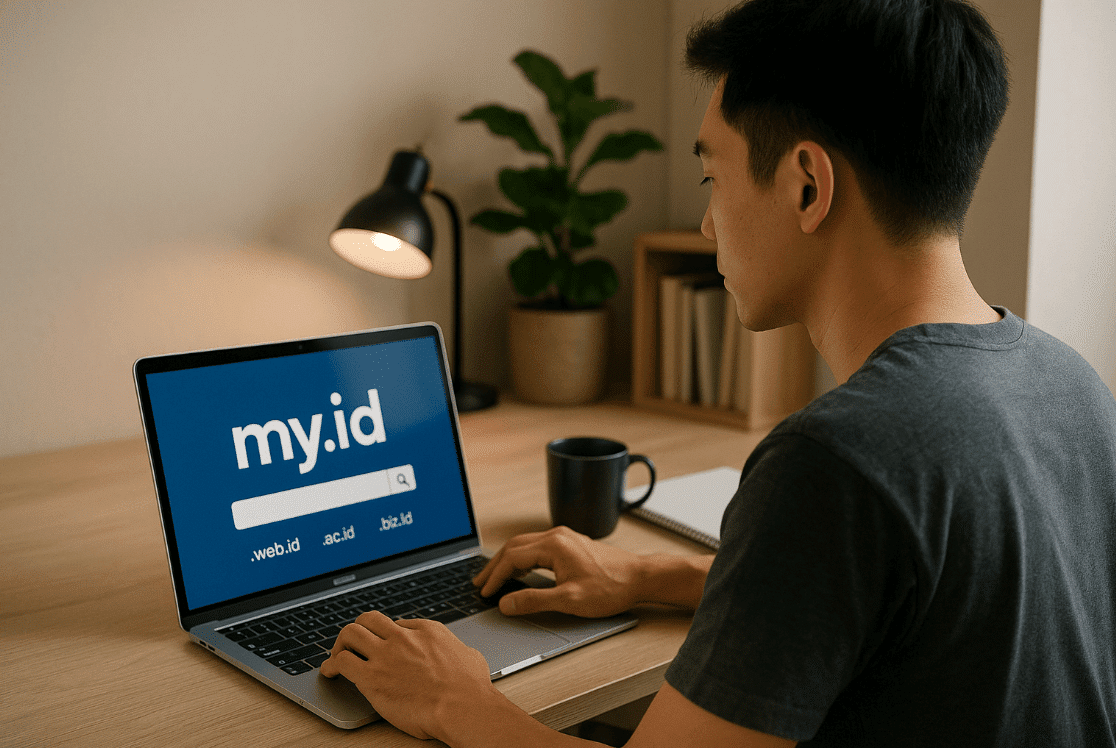 pria sedang daftar domain my.id