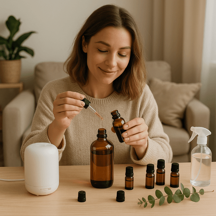wanita lagi meracik essential oil