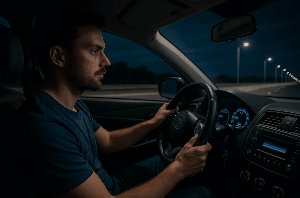 nyupir mobil malam hari di tol