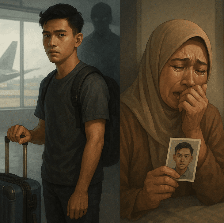 Painting of a man holding a woman's picture related to human trafficking blog