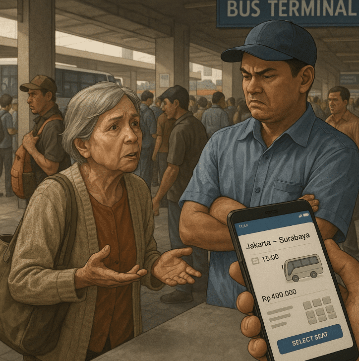 Painting of a man with a phone next to a woman