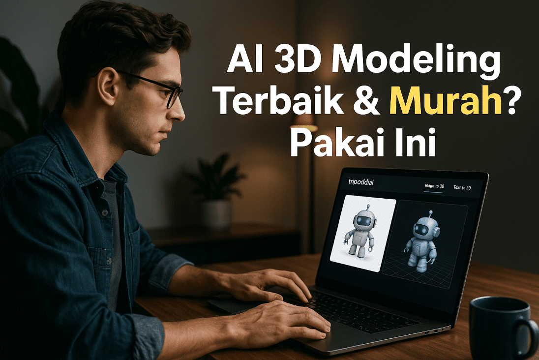 pemuda sedang pakai ai di laptop