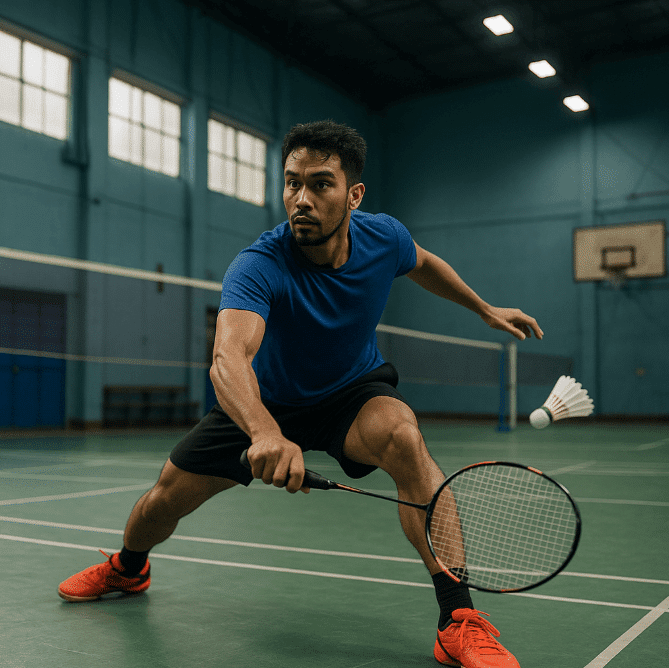 pria sedang badminton
