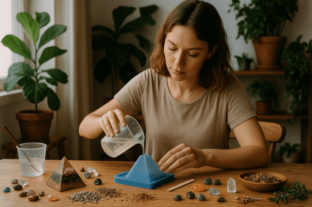 proses pembuatan orgonite pyramid