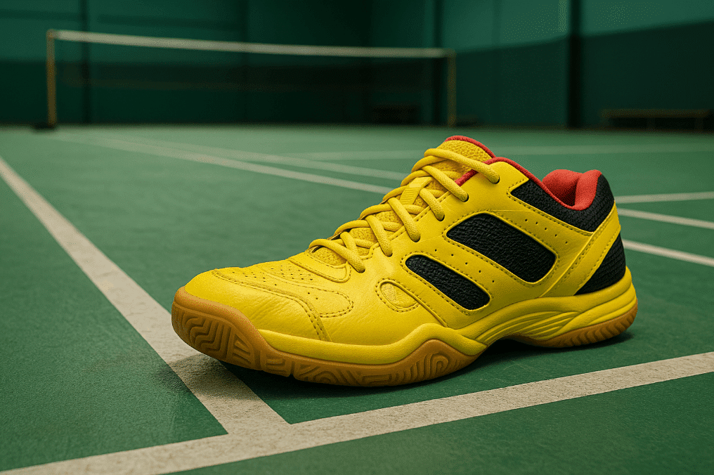 sepatu di lapangan badminton