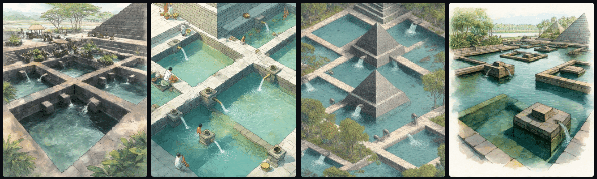 Bridge over river with three distinct views