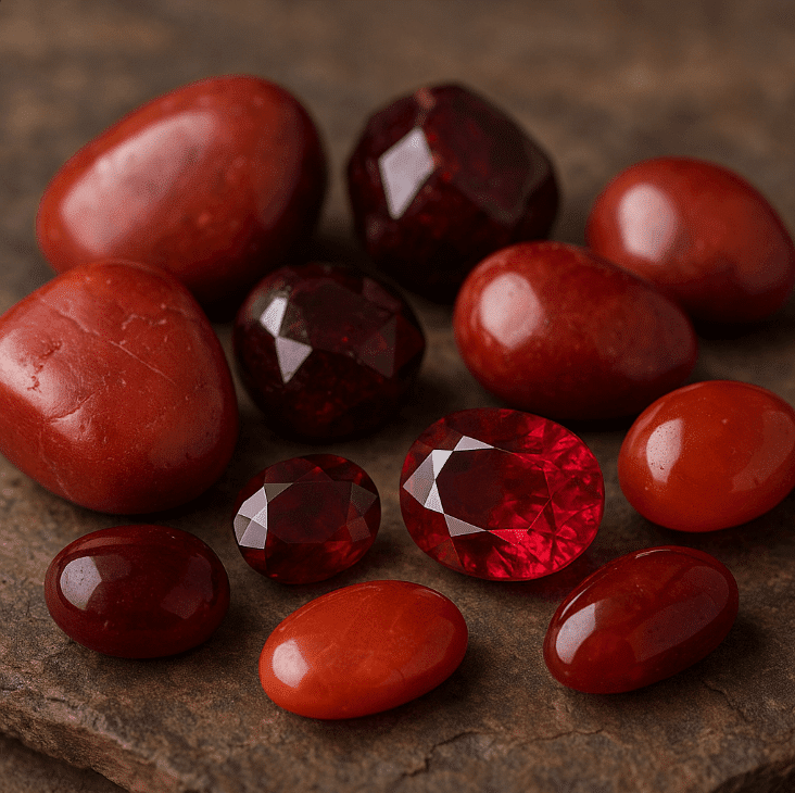 Close-up of rocks with red stones