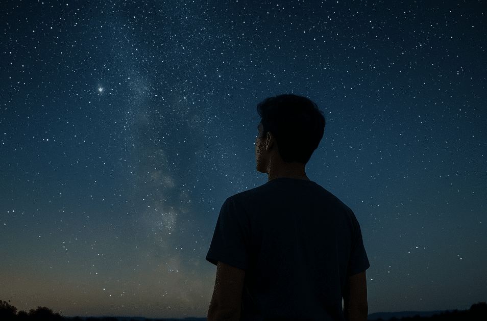 Man stargazing under a night sky
