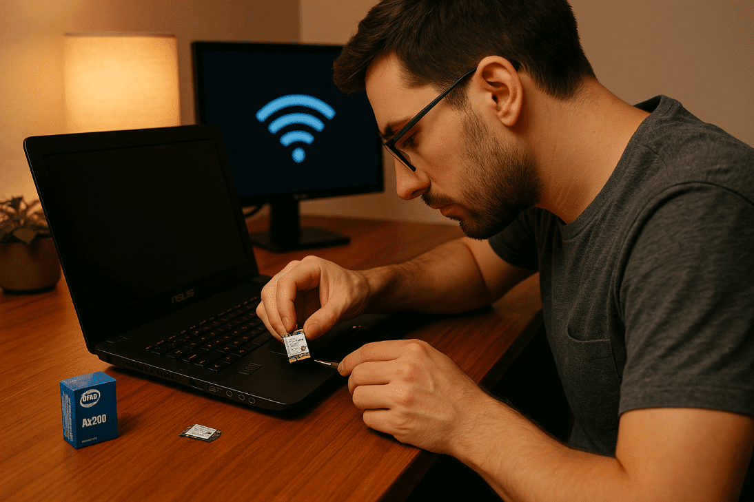Man using laptop for ASUS ROG GL552 WiFi upgrade