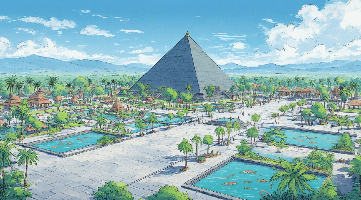 Pyramid painting with palm trees