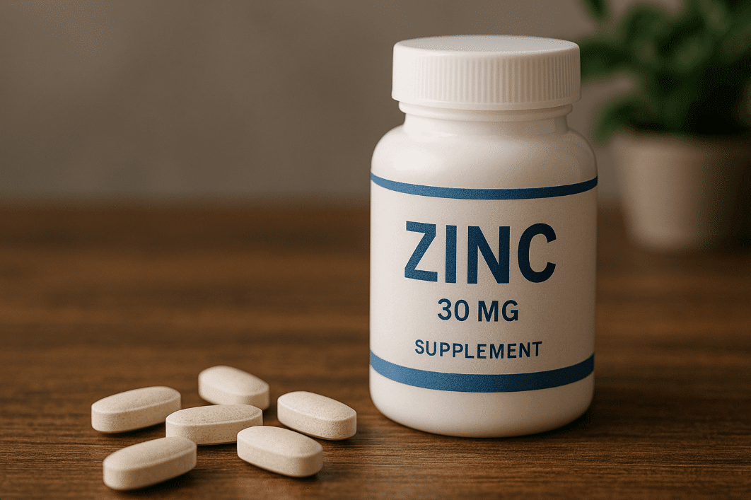 Bottle of zinc supplements with pills