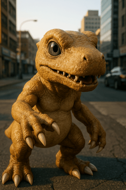 Close-up of a toy dinosaur on urban street